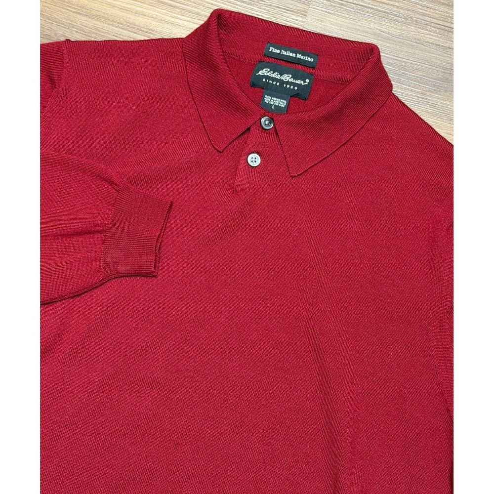 Eddie Bauer Red Fine Italian Merino Wool Long Sleeve Polo Sweater Australia Sz L